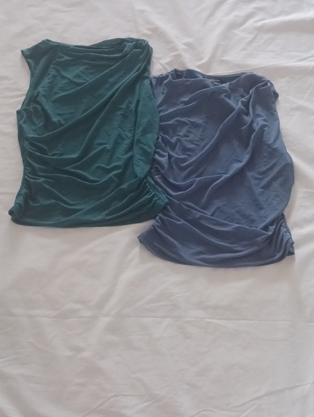 Ruched Sleeveless Blouse in Teal and Slate Blue